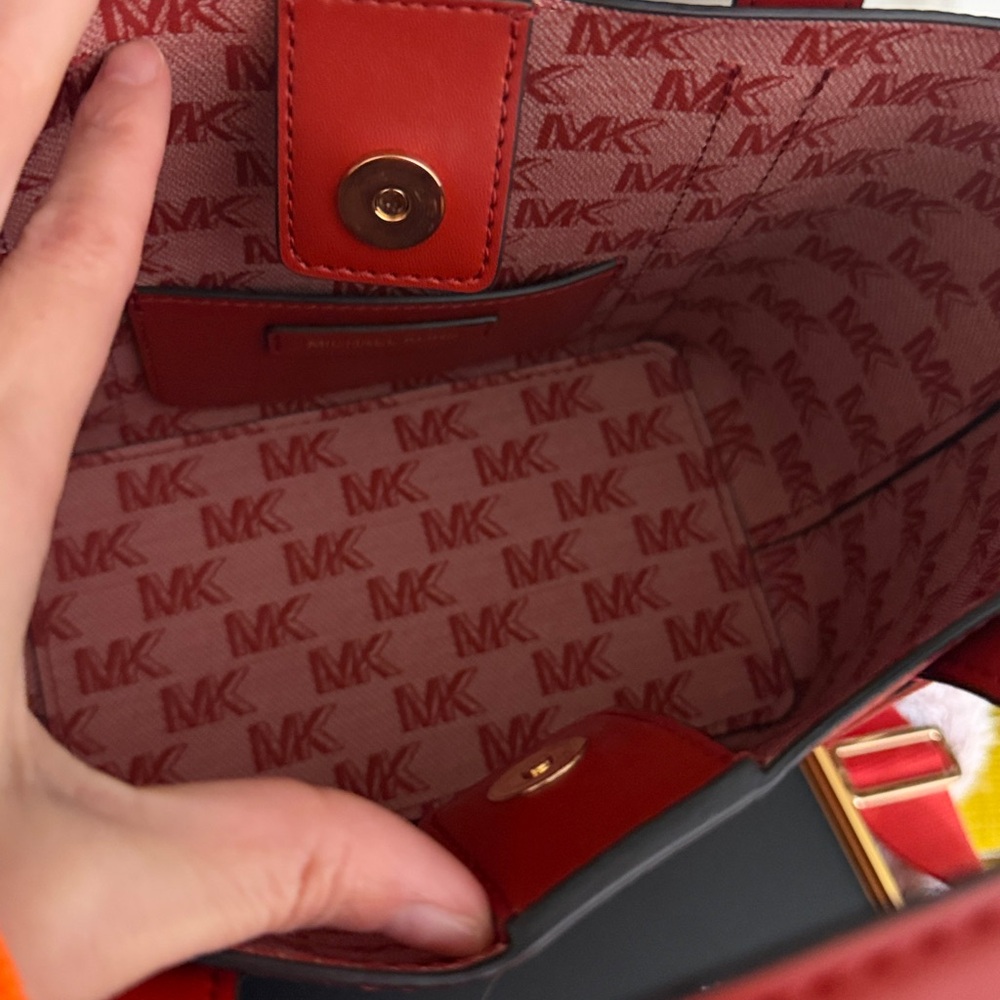 Michael Kors Red Pebbled Leather Tote with Gold MK Emblem - Picture 2 of 6